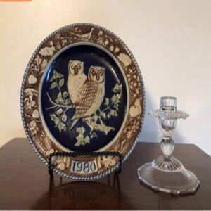 Round Goebel Blue and Brown Owl Decorative Plate 1980 First Edition